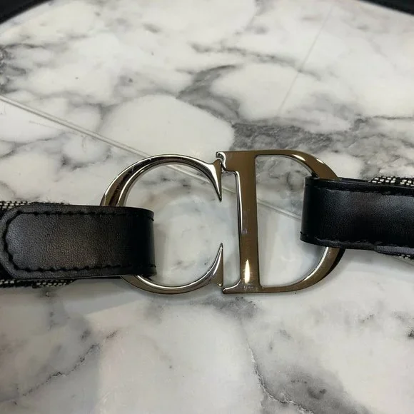 CHRISTIAN DIOR Galliano Vintage Black Diorissimo Canvas CD Belt - Size 75cm/30" - Picture 6 of 11